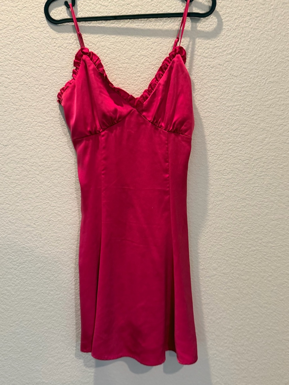 H&M Hot Pink Satin Slip with Ruffle Trim Size XS